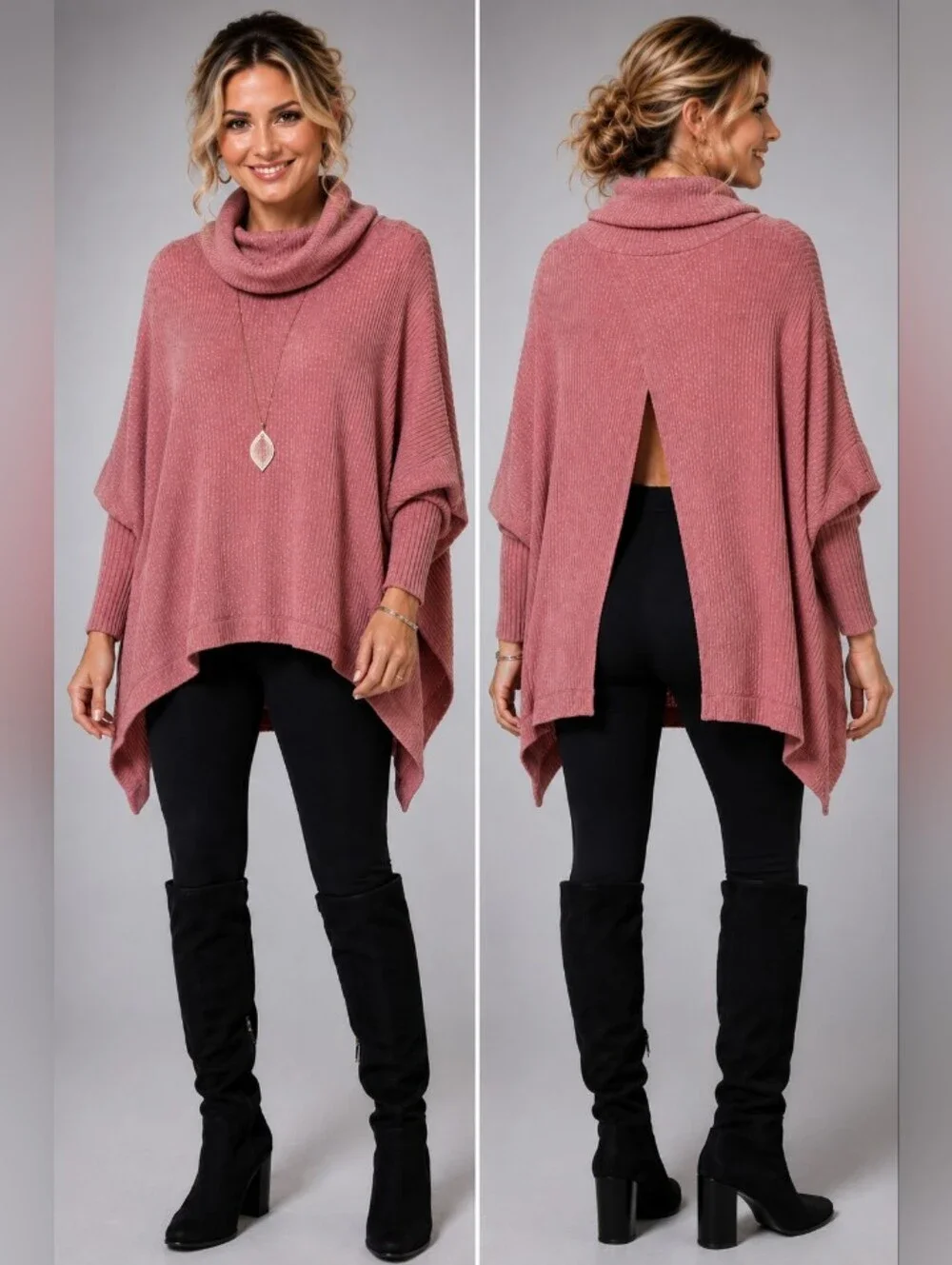 Free People Beach World Traveler Split Back Cowlneck Pullover- Dusty Rose